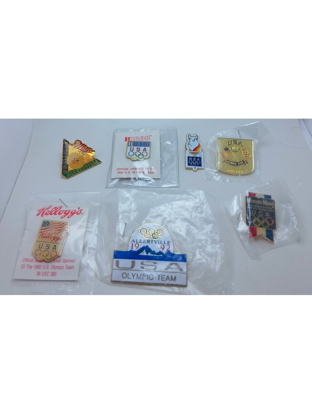 USA Olympic 1992 ALBERTVILLE & BARCELONA Lot 2 Pins Pin Label MILLER Ricoh NEW